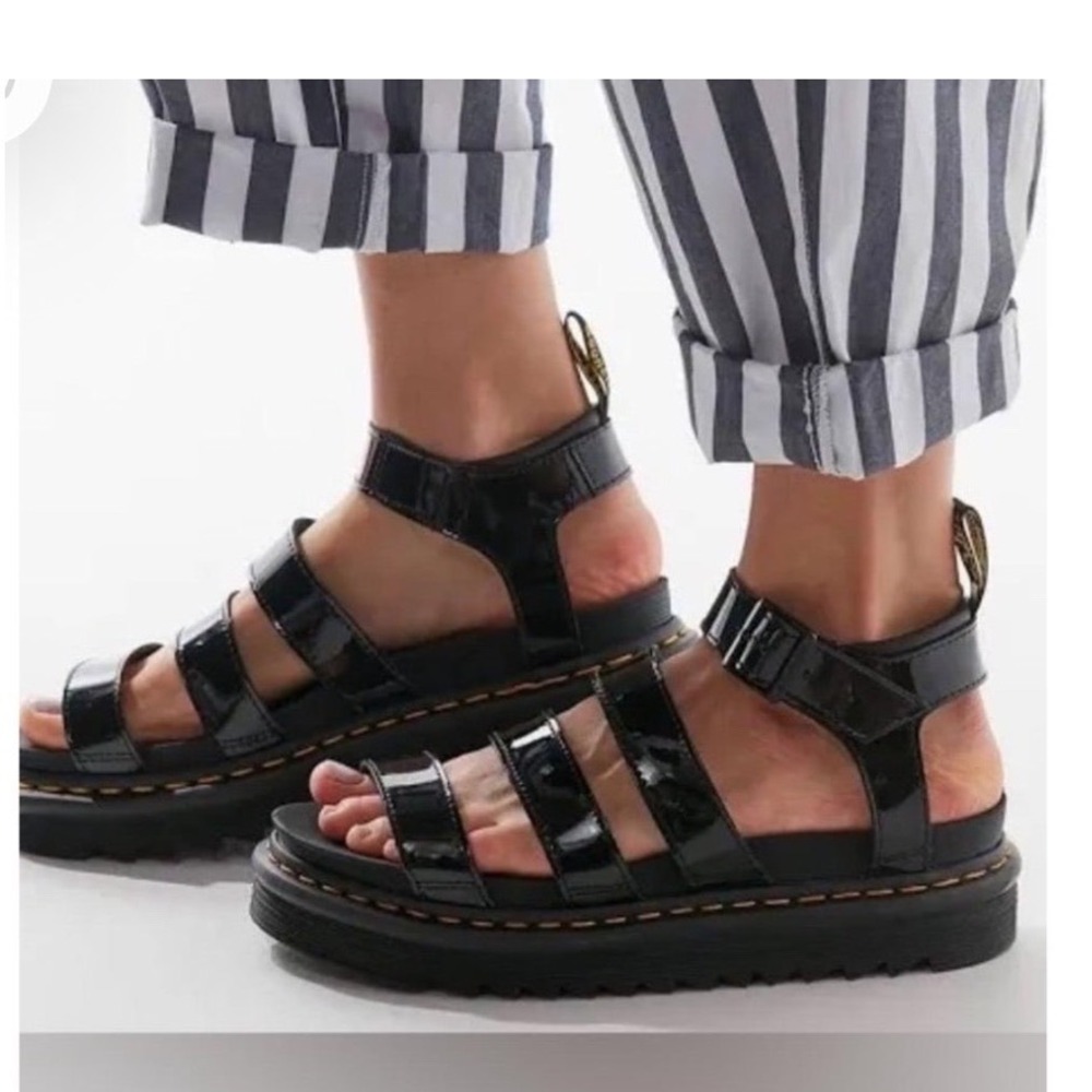 Dr. Martens Blaire Patent Lamper Black Platform Gladiator Sandals Womens 7